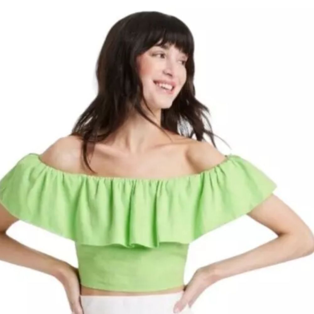 A New Day Plus Size Green Off-Shoulder Ruffle Crop Top XXL